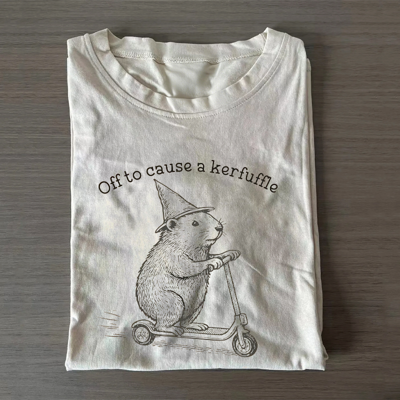 Off To Cause A Kerfuffle Funny Groundhog Scooter T-Shirt