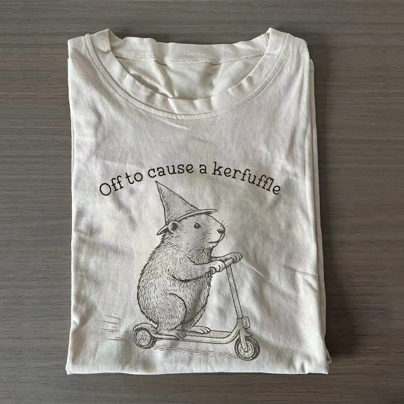 Off To Cause A Kerfuffle Funny Groundhog Scooter T-Shirt