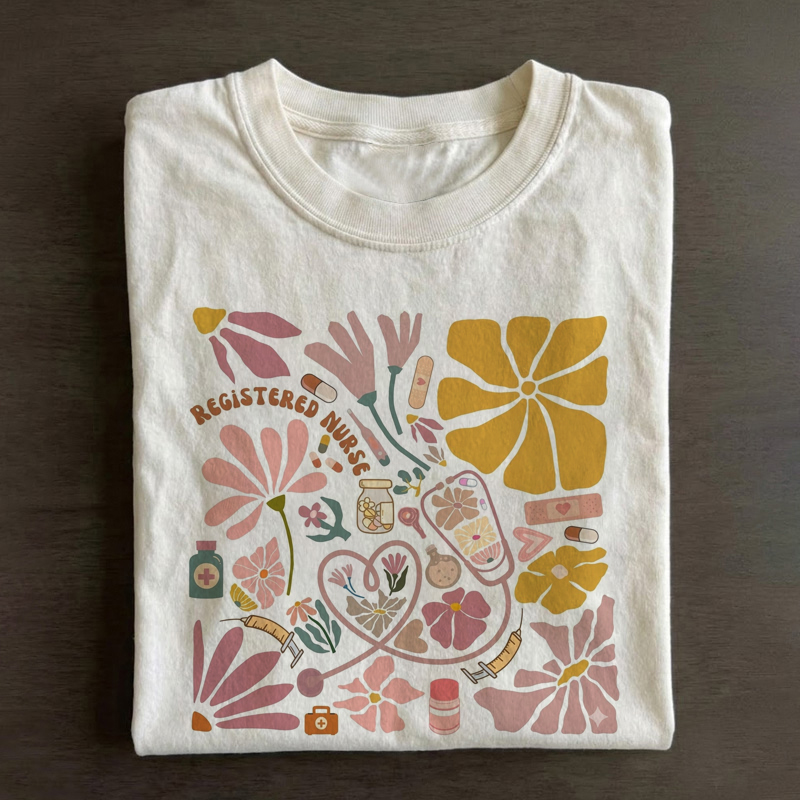  Floral Nurse  T-Shirt