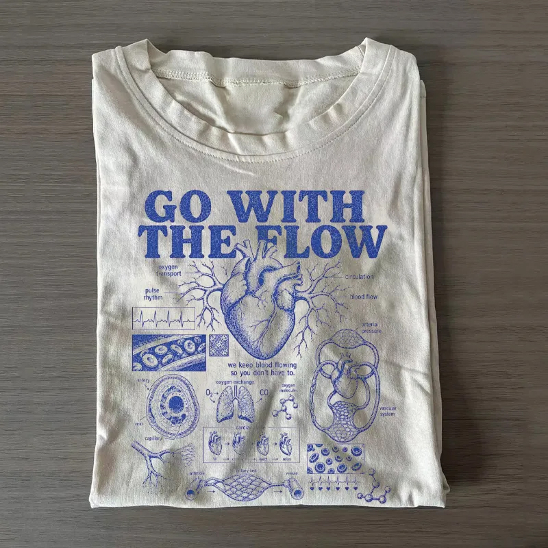 Go With The Flow Anatomical Heart Nurse T-Shirt