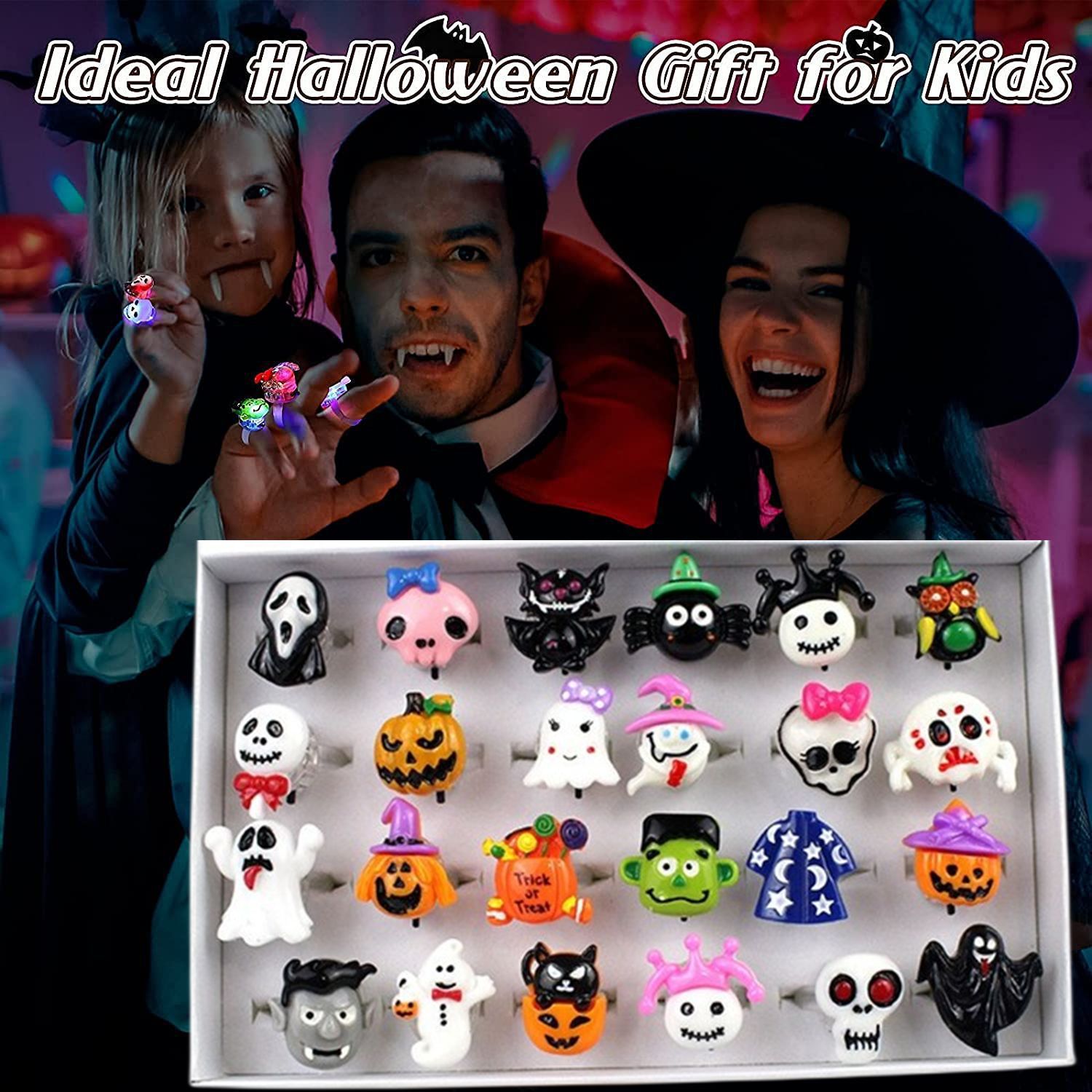 50Pcs LED Halloween Ring,Halloween Ring,Glowing Pumpkin Skull Ring Gift,Halloween Christmas Party Decoration Home Horror Props Supplies,Perfect for Halloween