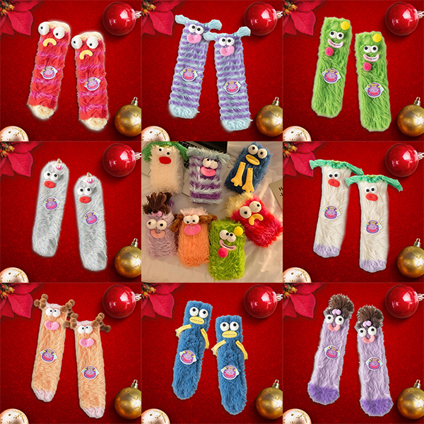 Quirky Cute Ugly Cute Plush Socks Women's Wool Mid Calf Socks🎁