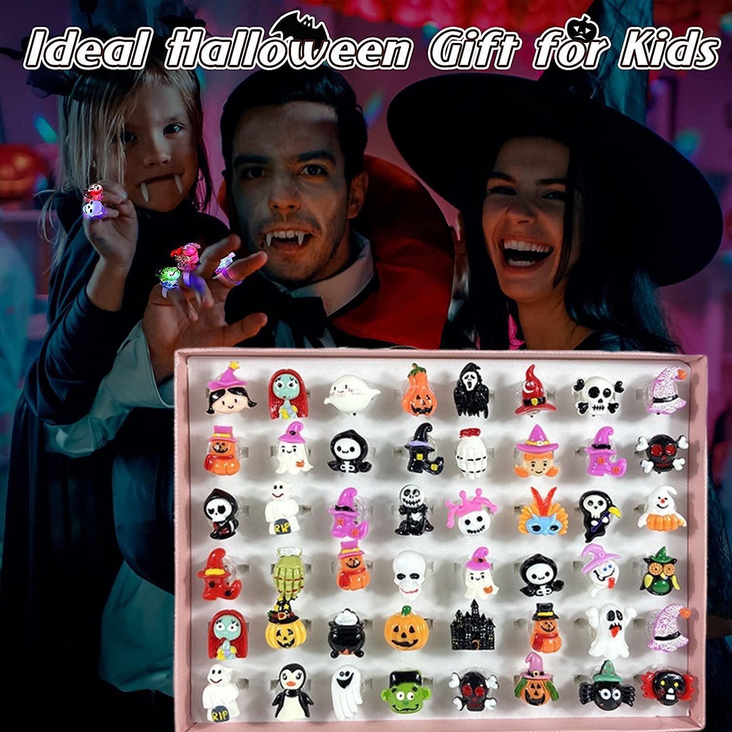 50Pcs LED Halloween Ring,Halloween Ring,Glowing Pumpkin Skull Ring Gift,Halloween Christmas Party Decoration Home Horror Props Supplies,Perfect for Halloween