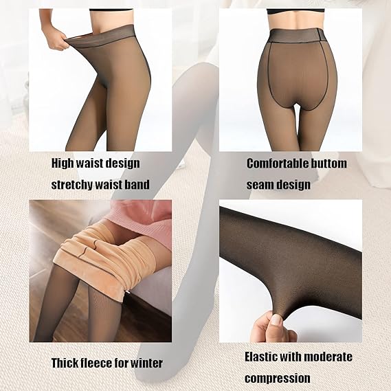 Winter Warmth- High-Waisted Fleece-Lined Sheer Tights
