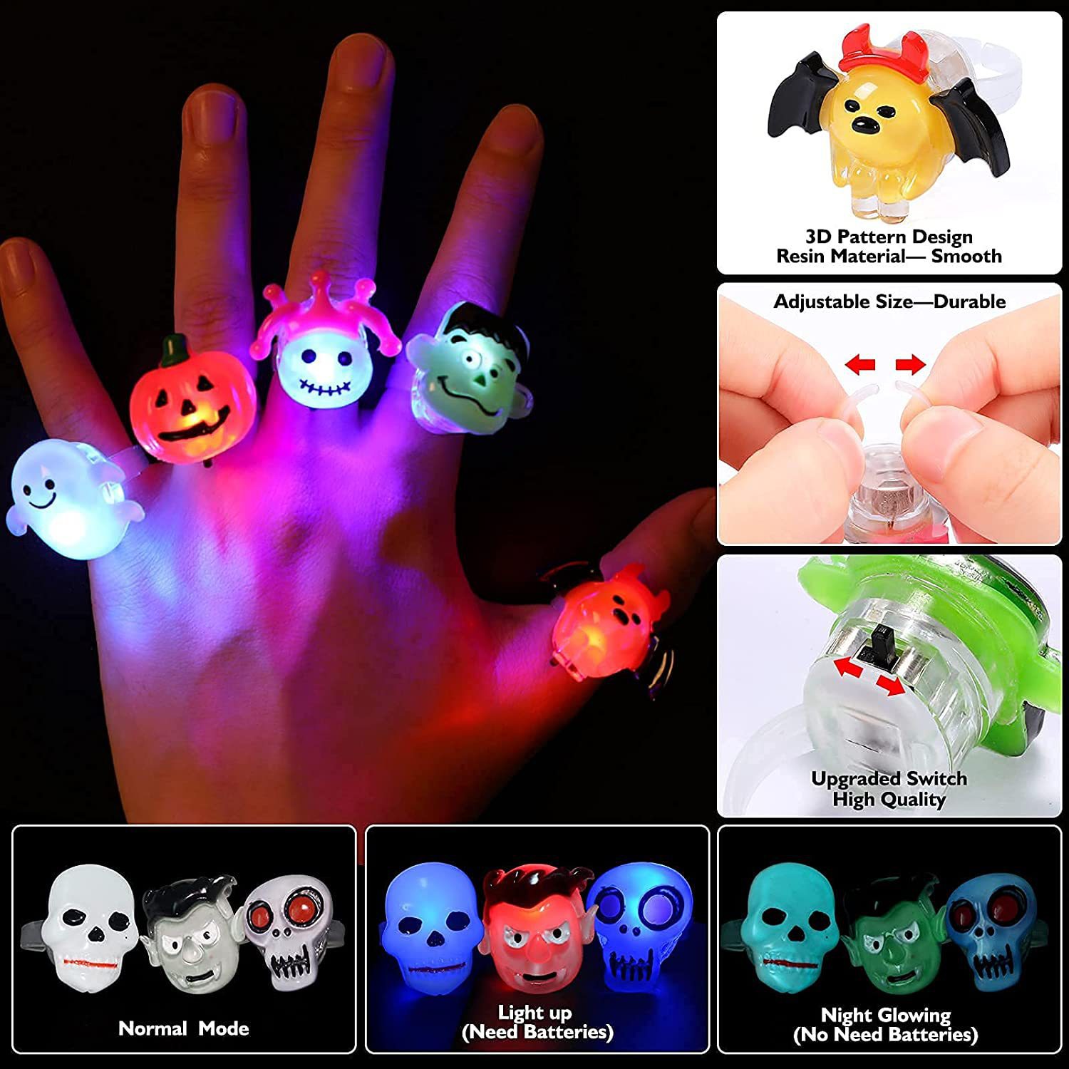50Pcs LED Halloween Ring,Halloween Ring,Glowing Pumpkin Skull Ring Gift,Halloween Christmas Party Decoration Home Horror Props Supplies,Perfect for Halloween