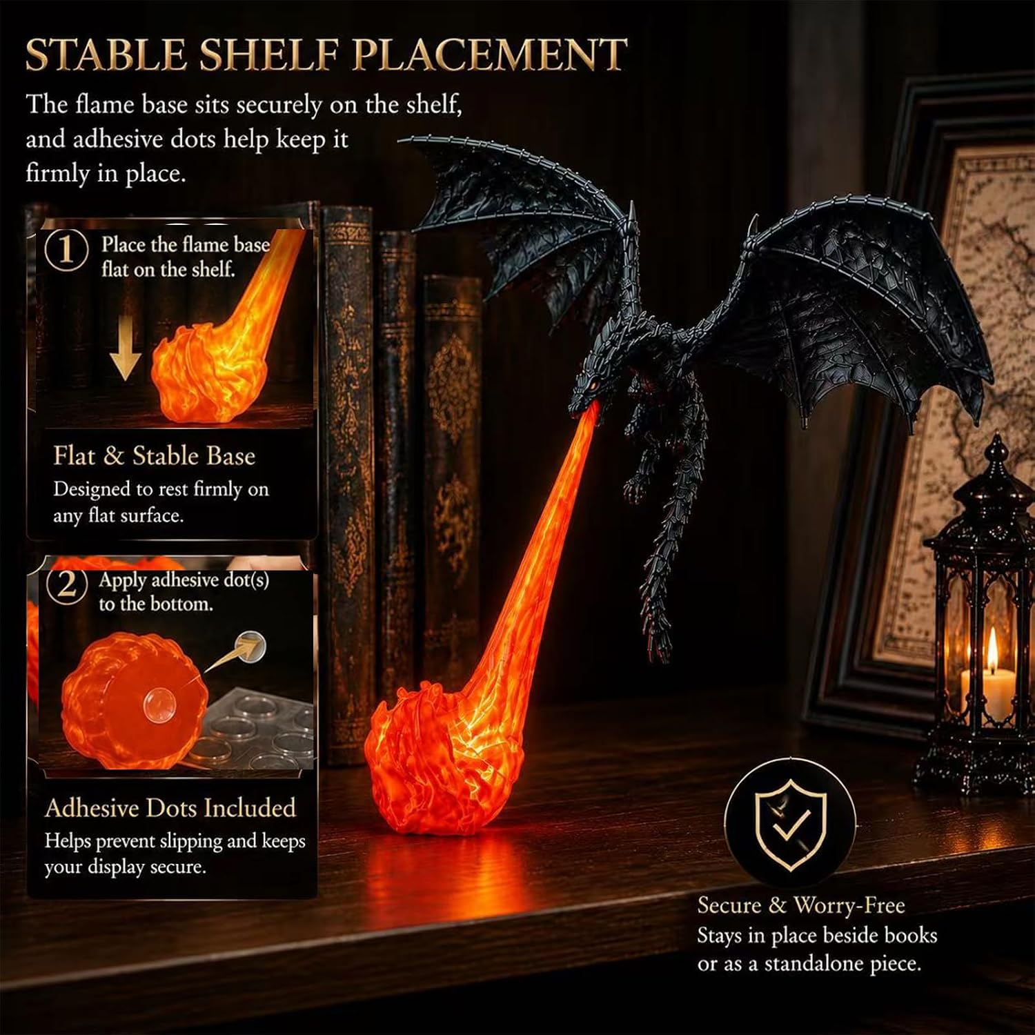 Fire-Breathing Dragon LED Lamp – Glowing Flame Effect Fantasy Dragon Night Light & Desk Decor