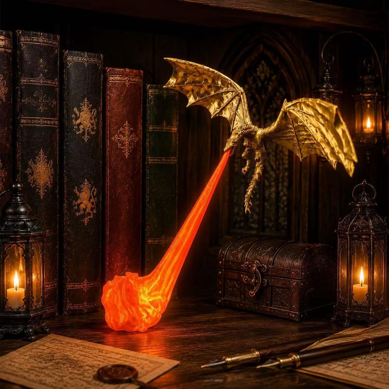 Fire-Breathing Dragon LED Lamp – Glowing Flame Effect Fantasy Dragon Night Light & Desk Decor