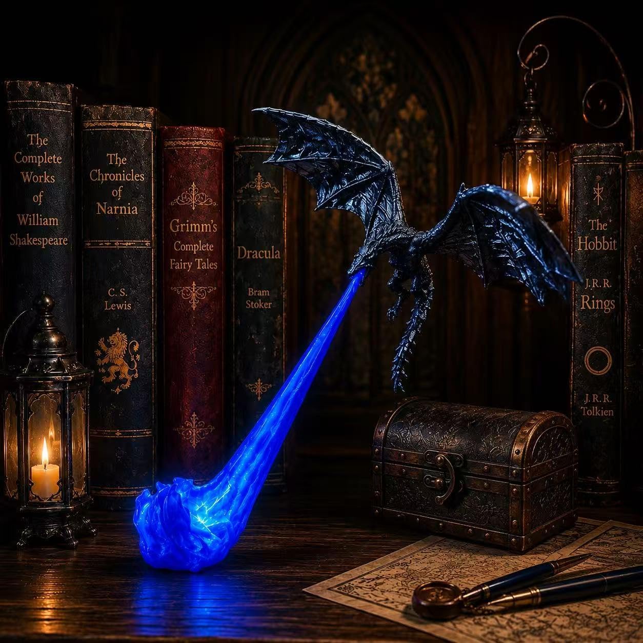 Fire-Breathing Dragon LED Lamp – Glowing Flame Effect Fantasy Dragon Night Light & Desk Decor