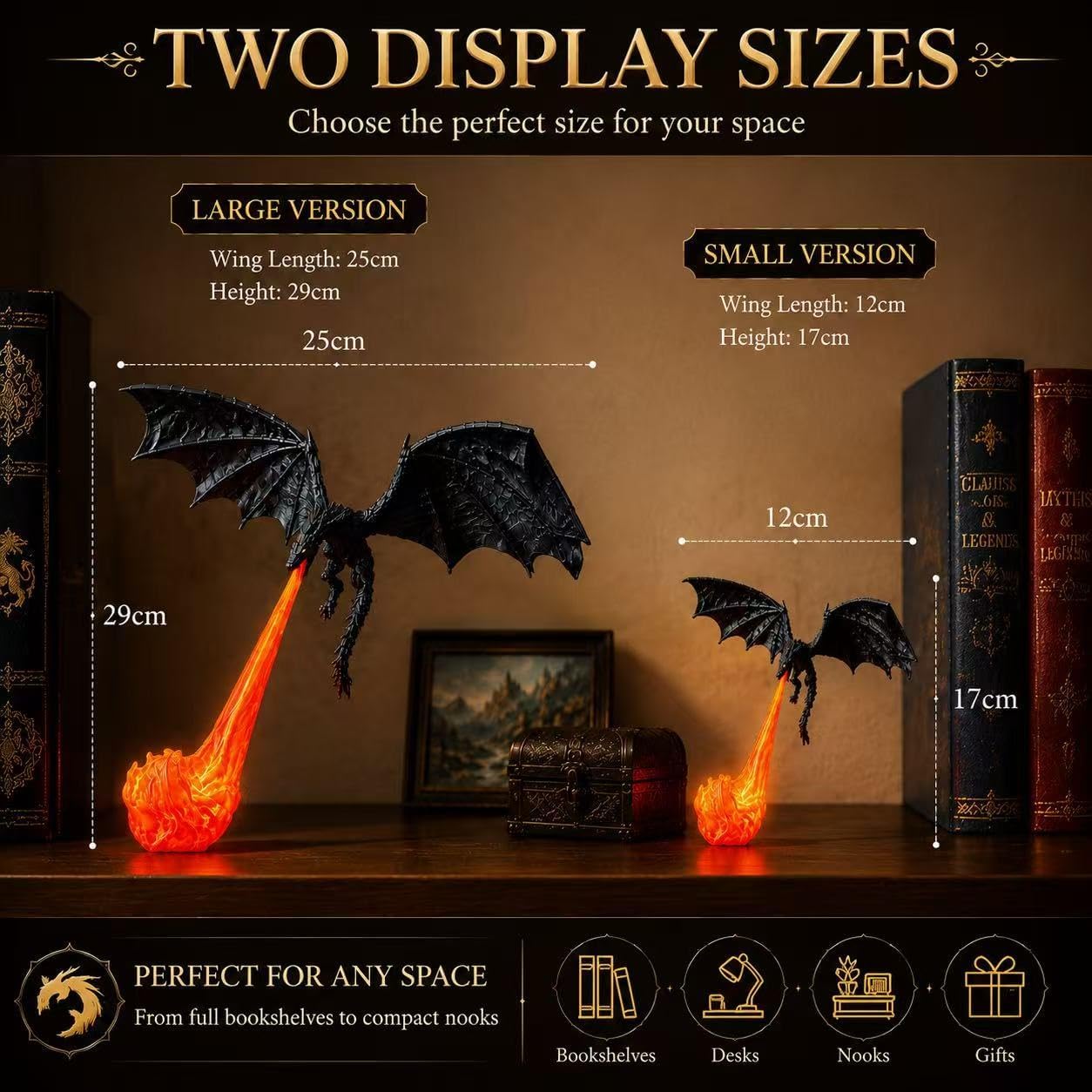 Fire-Breathing Dragon LED Lamp – Glowing Flame Effect Fantasy Dragon Night Light & Desk Decor
