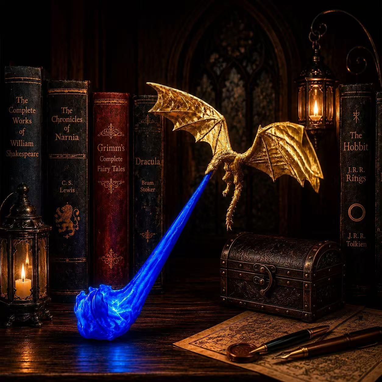 Fire-Breathing Dragon LED Lamp – Glowing Flame Effect Fantasy Dragon Night Light & Desk Decor