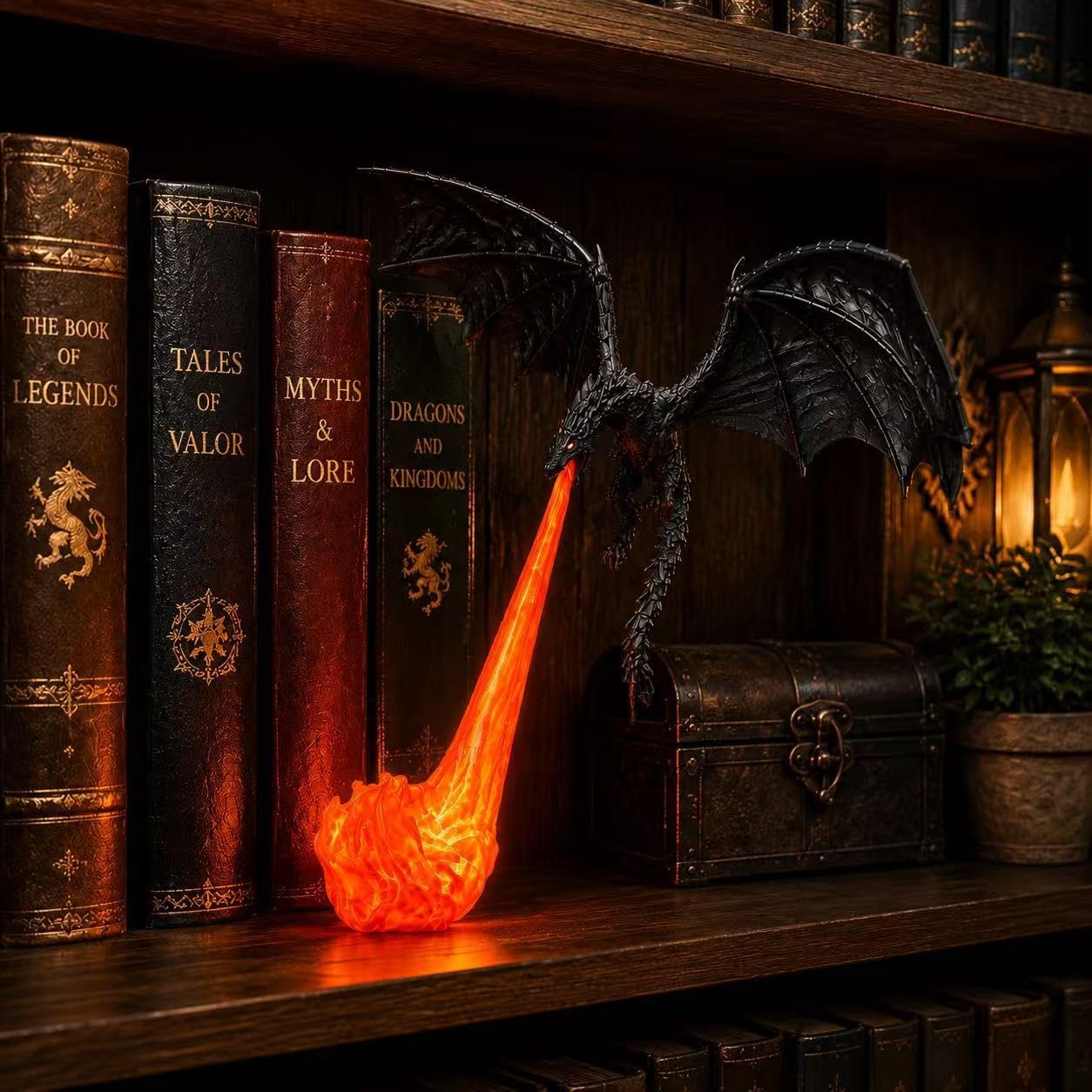 Fire-Breathing Dragon LED Lamp – Glowing Flame Effect Fantasy Dragon Night Light & Desk Decor