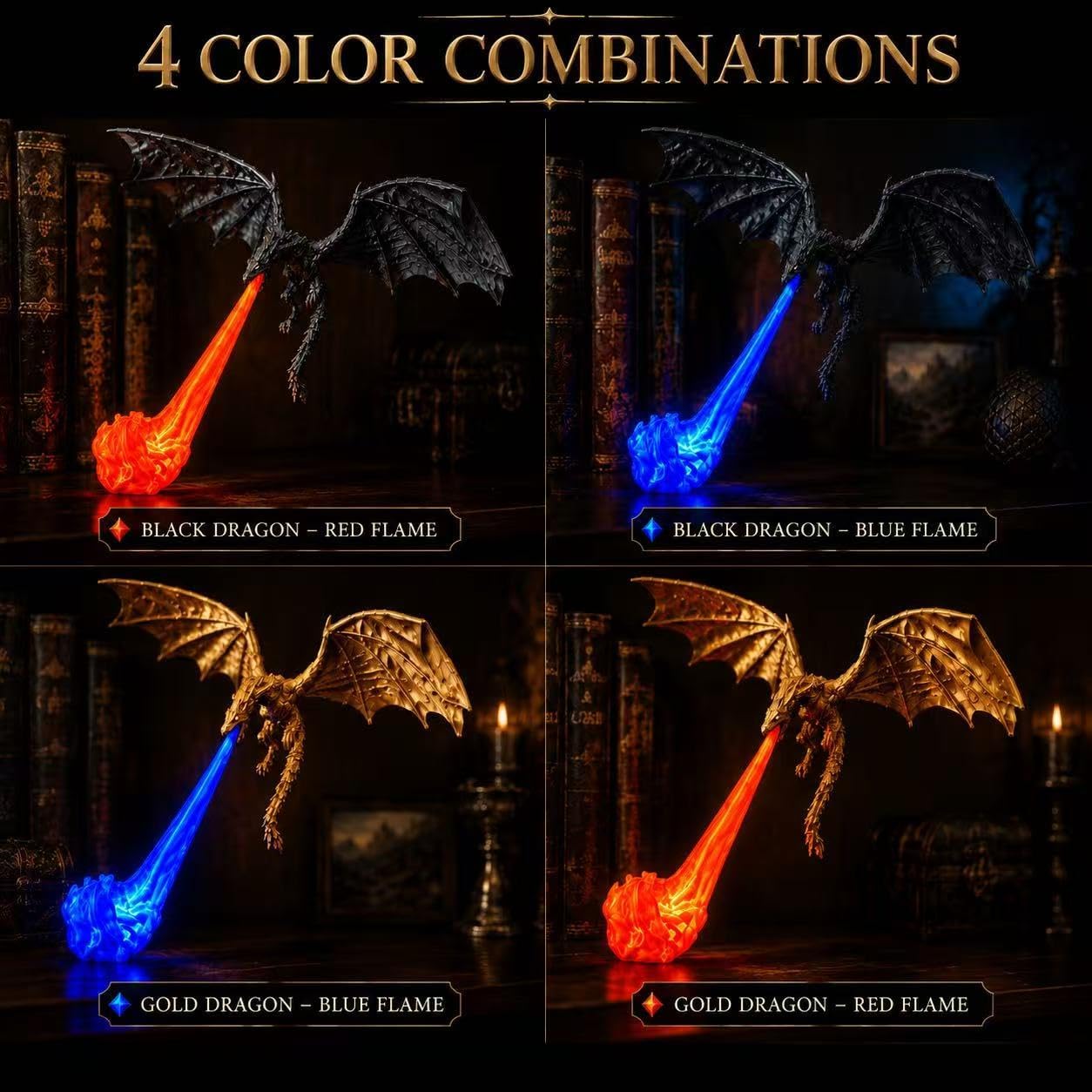 Fire-Breathing Dragon LED Lamp – Glowing Flame Effect Fantasy Dragon Night Light & Desk Decor
