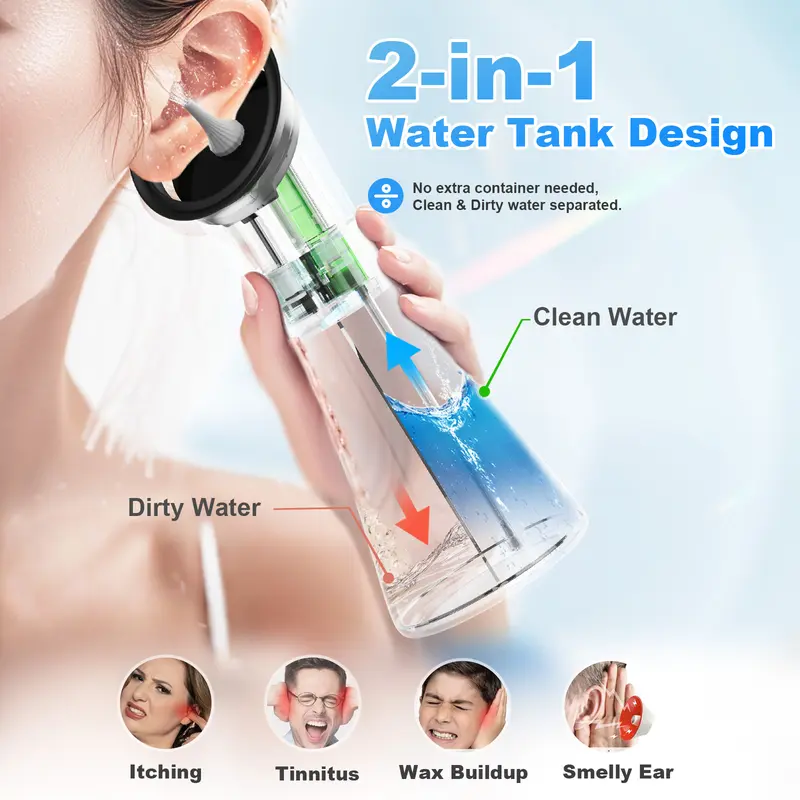 BlackFriday  E80 Upgraded 2-in-1 Ear Wax Removal Kit with Built-in Waste Tank, Rechargeable Water Spray, 4 Pressure Settings - Safe & Effective Ear Canal Irrigation System for Earwax Removal