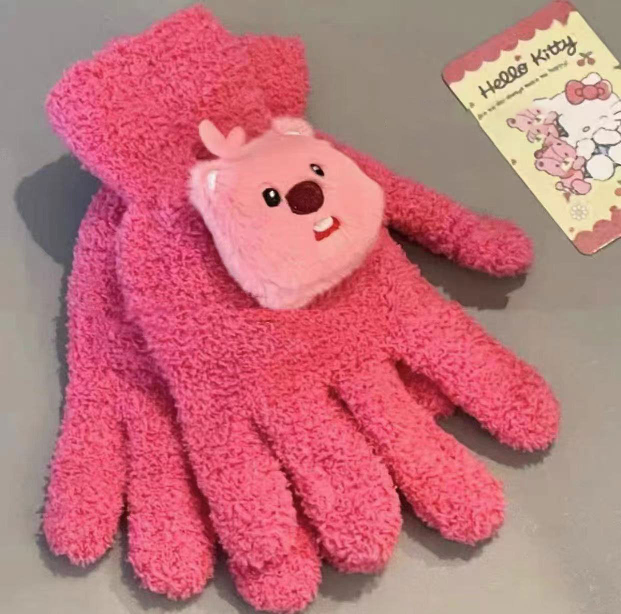 loopy little beaver cute plush gloves