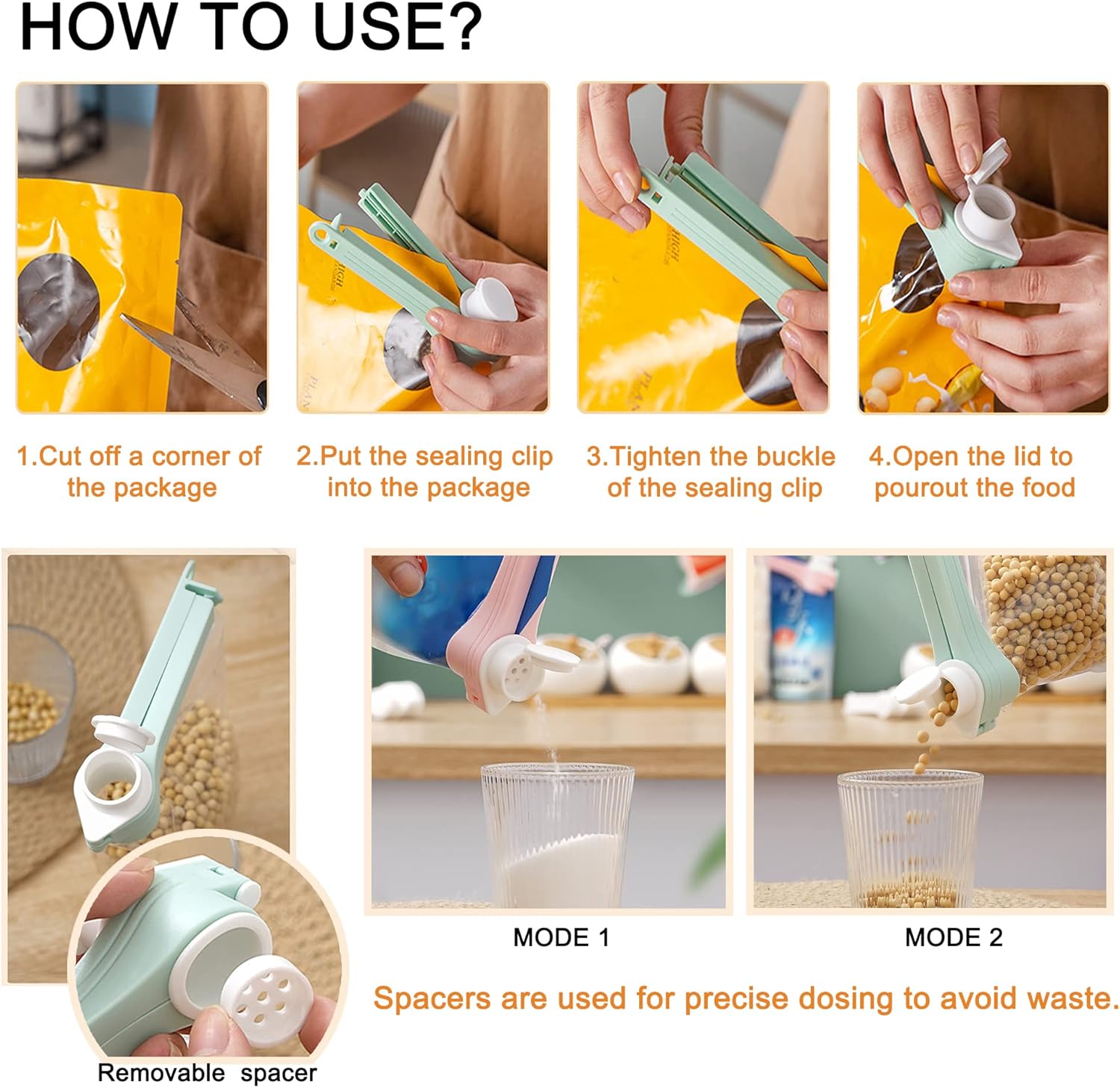 Snack Sealing Clips with Pour Spouts