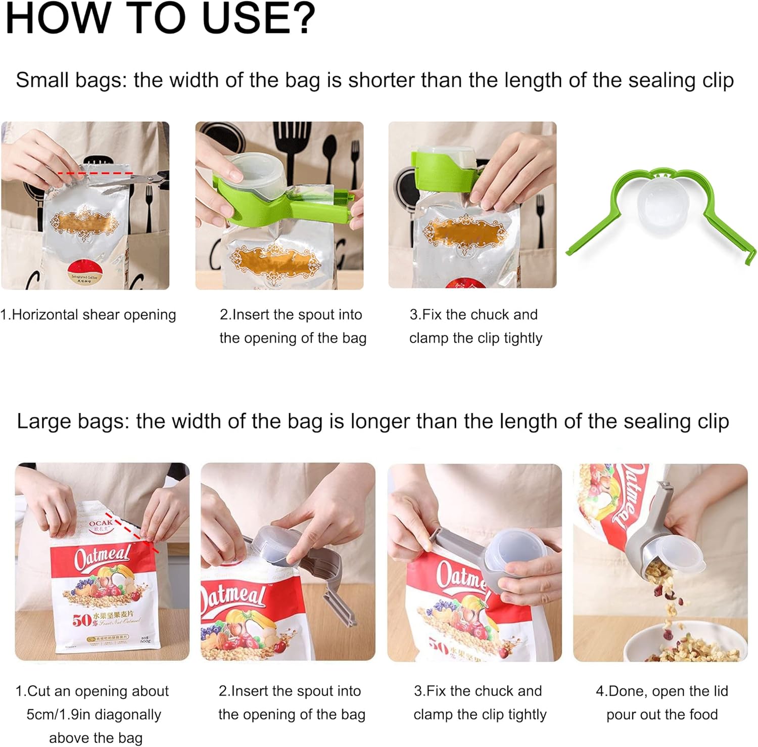 Snack Sealing Clips with Pour Spouts