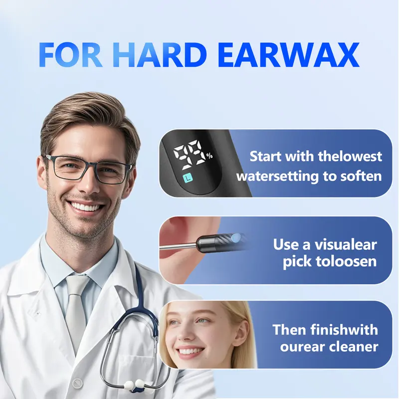 BlackFriday  E80 Upgraded 2-in-1 Ear Wax Removal Kit with Built-in Waste Tank, Rechargeable Water Spray, 4 Pressure Settings - Safe & Effective Ear Canal Irrigation System for Earwax Removal