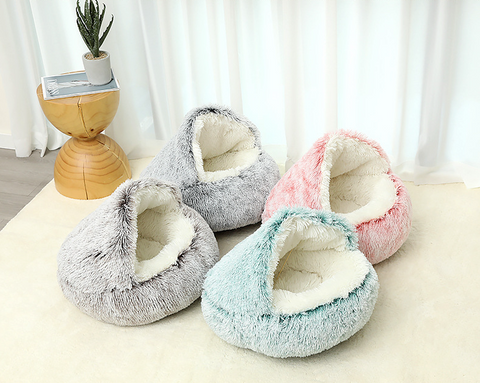 Plush Pet Bed Round Cat Mat 2-in-1