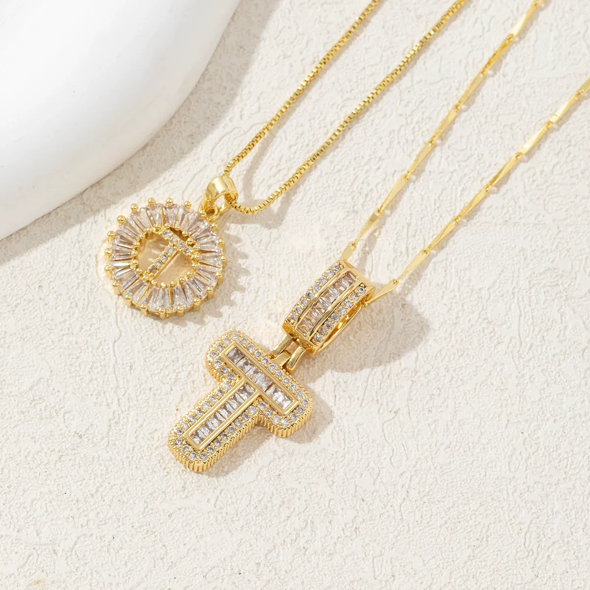 2 Pack Initial Letter Pendant Necklaces with Zircon Stones for Women