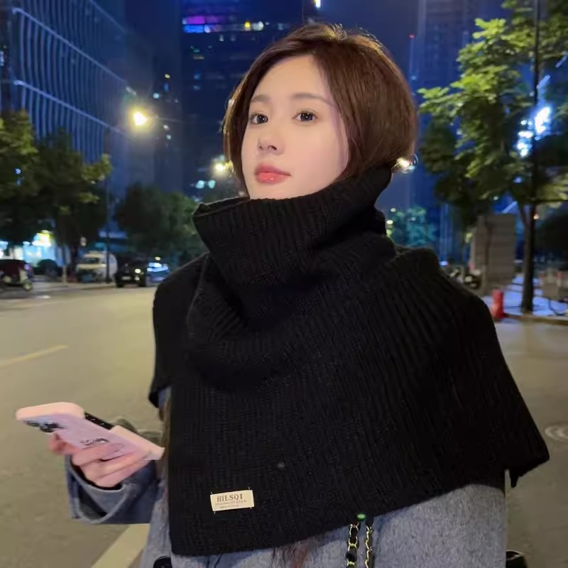 Women's High Neck Split Knit Cape Scarf - Autumn/Winter Warm Shawl