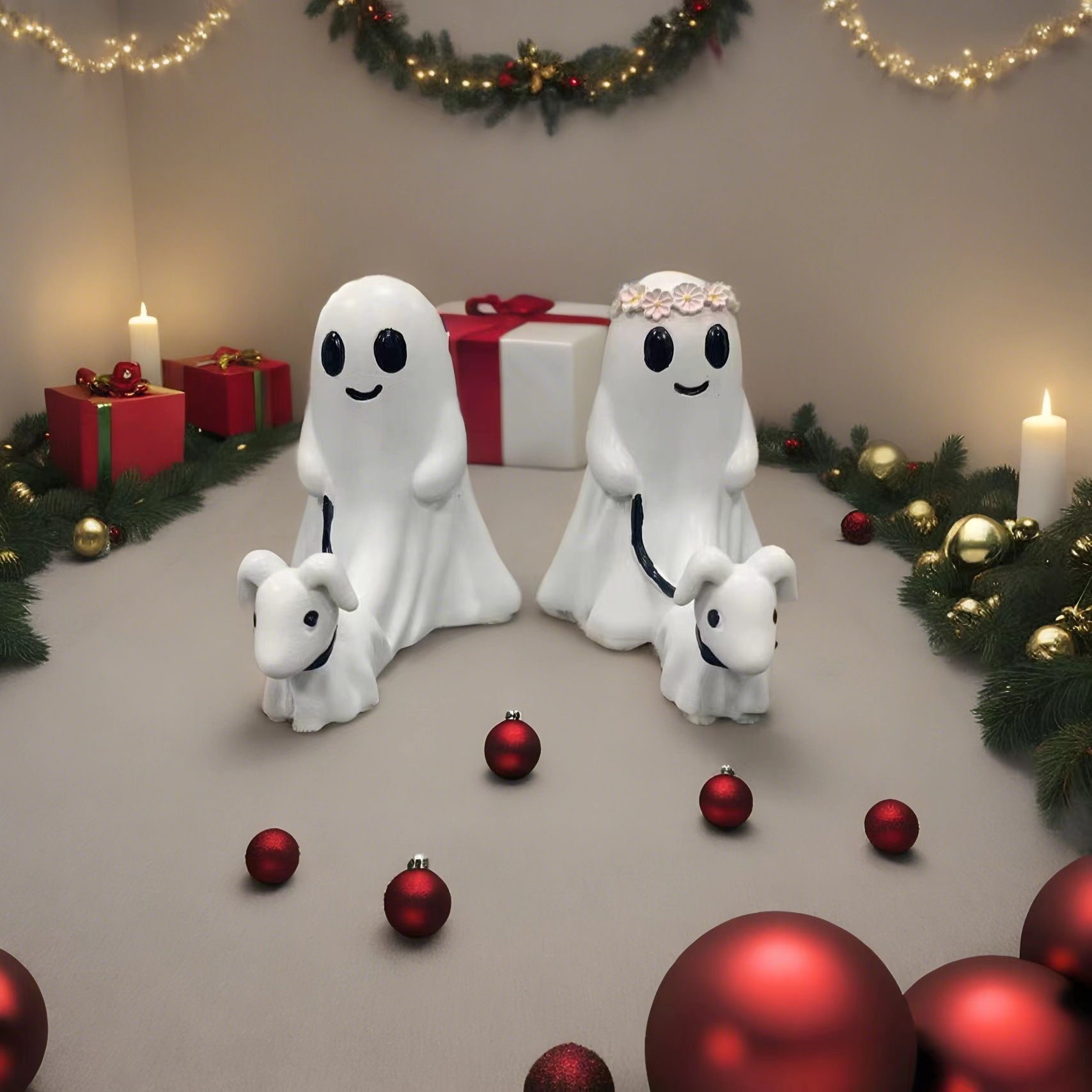  Halloween Ghost Walking Dog Statue