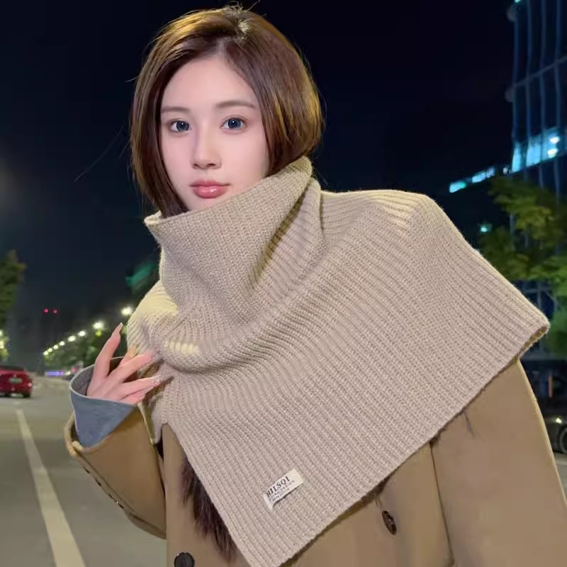 Women's High Neck Split Knit Cape Scarf - Autumn/Winter Warm Shawl