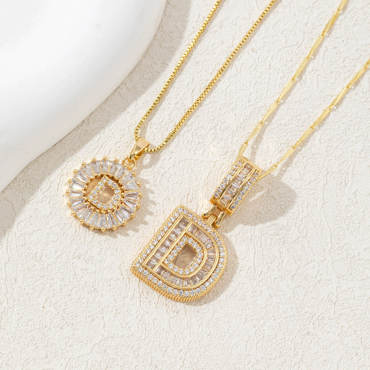 2 Pack Initial Letter Pendant Necklaces with Zircon Stones for Women