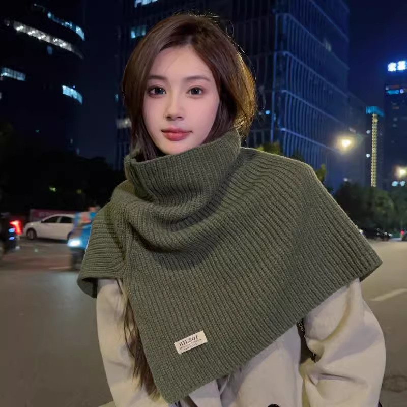 Women's High Neck Split Knit Cape Scarf - Autumn/Winter Warm Shawl