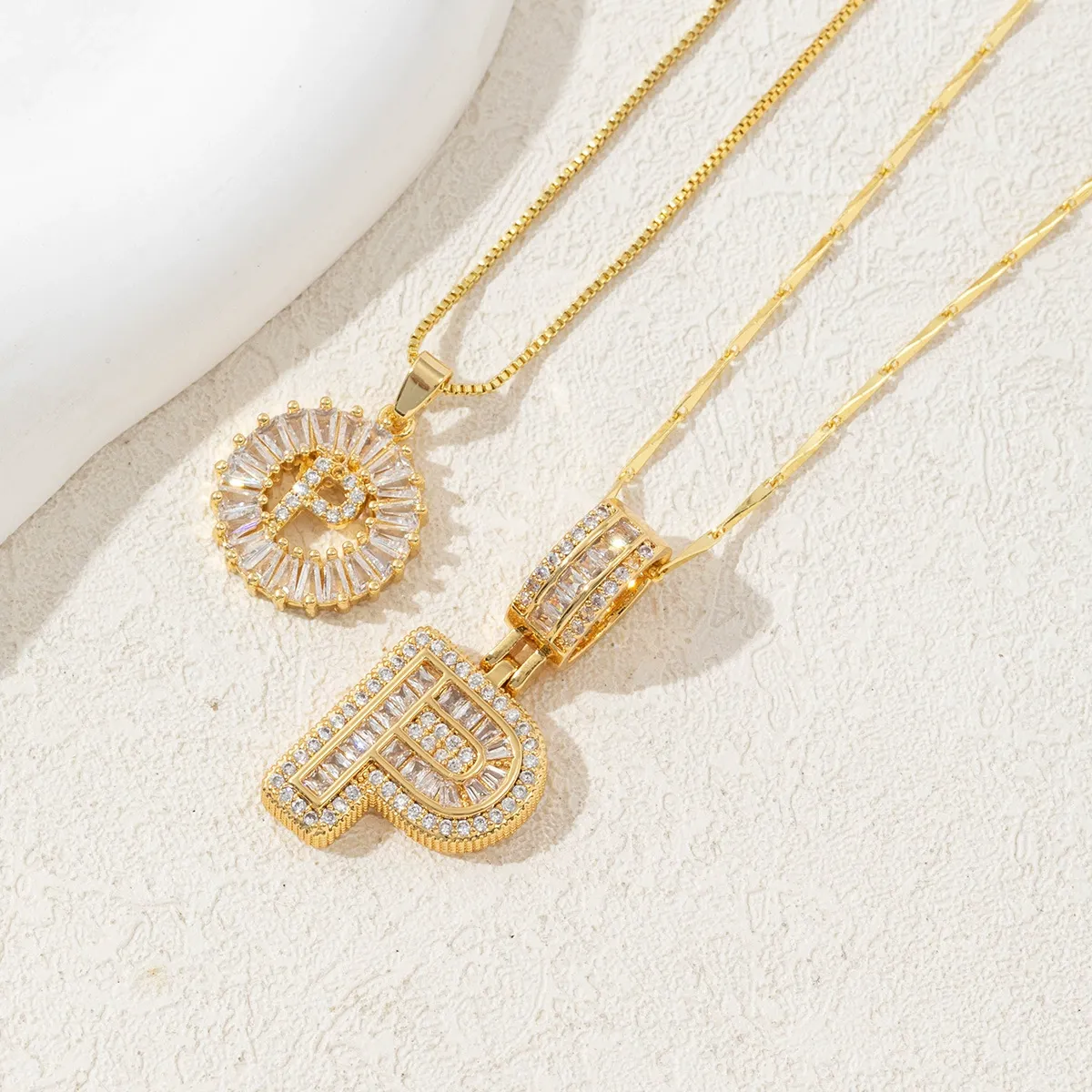 2 Pack Initial Letter Pendant Necklaces with Zircon Stones for Women
