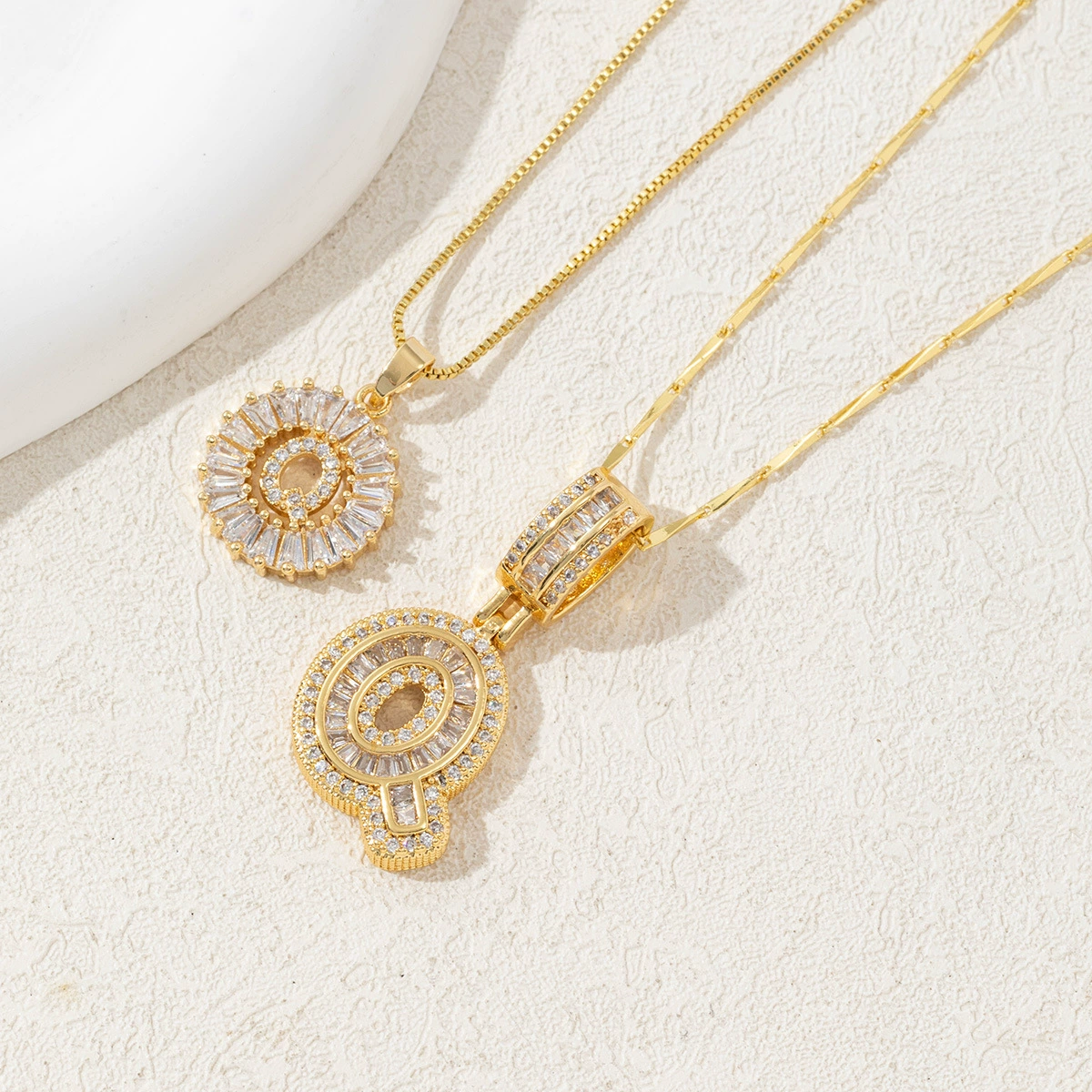 2 Pack Initial Letter Pendant Necklaces with Zircon Stones for Women