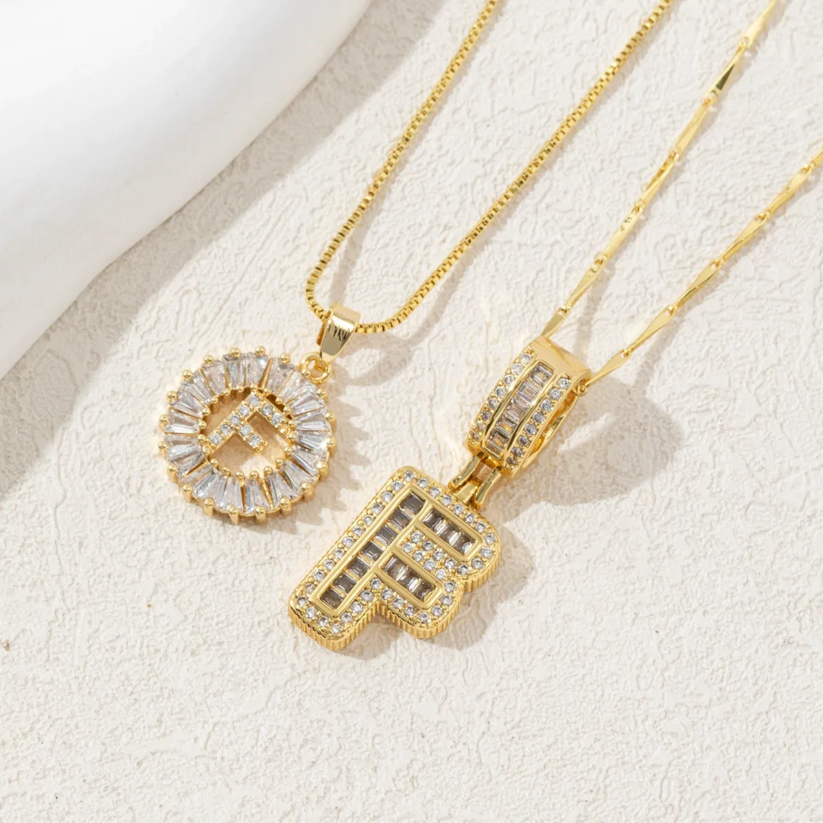2 Pack Initial Letter Pendant Necklaces with Zircon Stones for Women