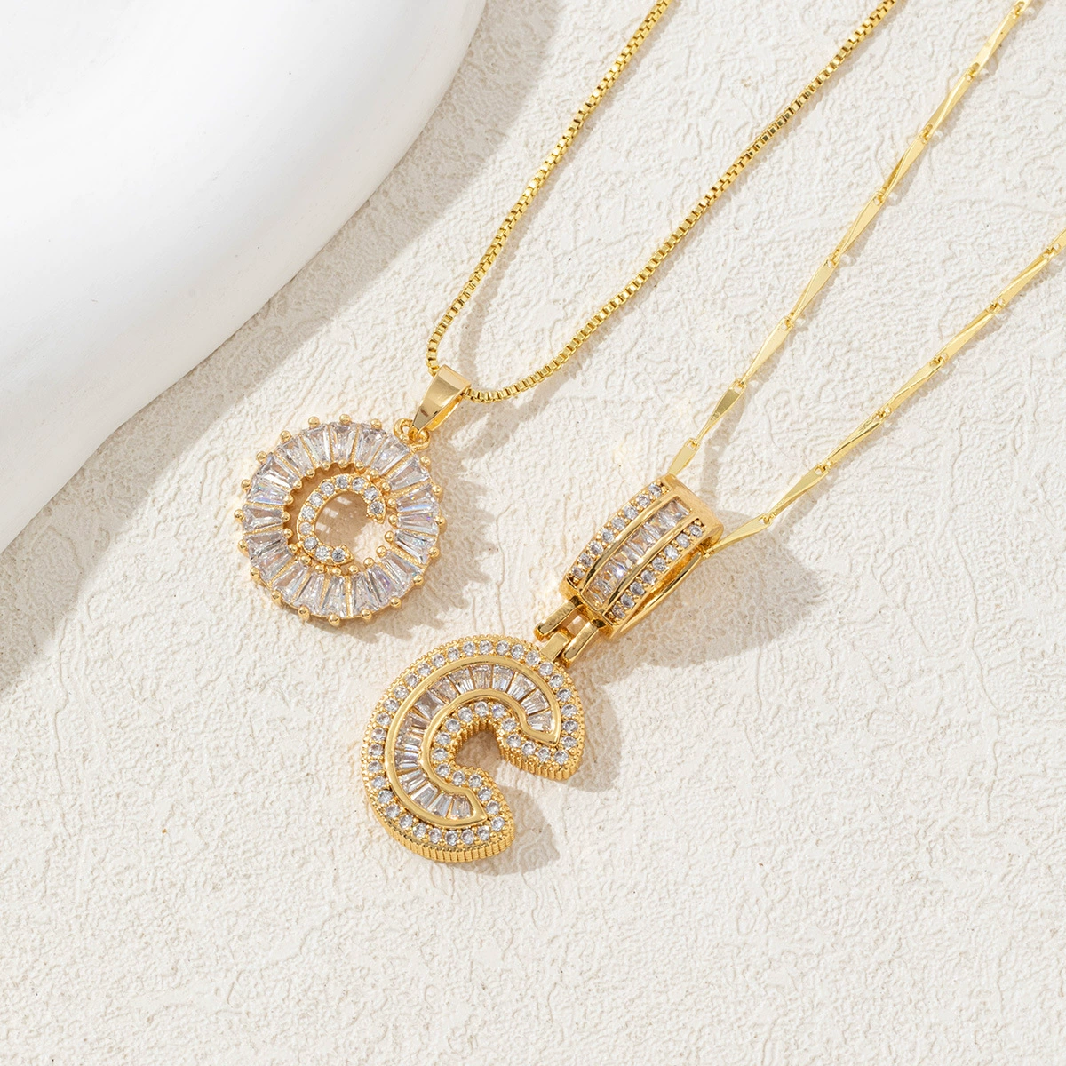 2 Pack Initial Letter Pendant Necklaces with Zircon Stones for Women