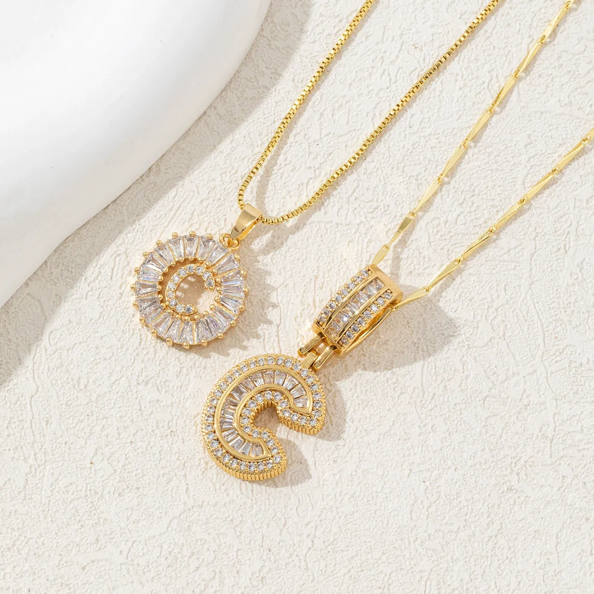 2 Pack Initial Letter Pendant Necklaces with Zircon Stones for Women