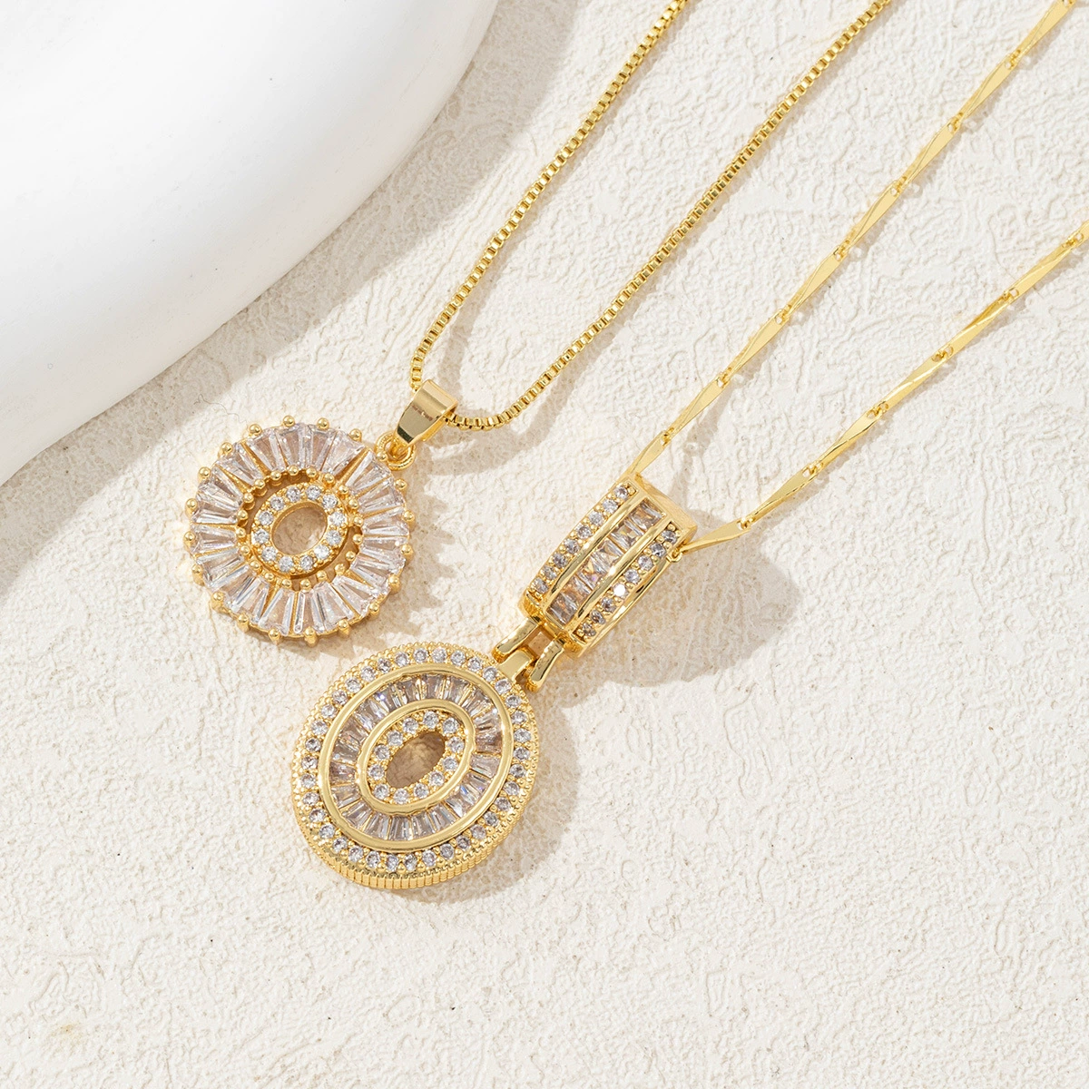 2 Pack Initial Letter Pendant Necklaces with Zircon Stones for Women