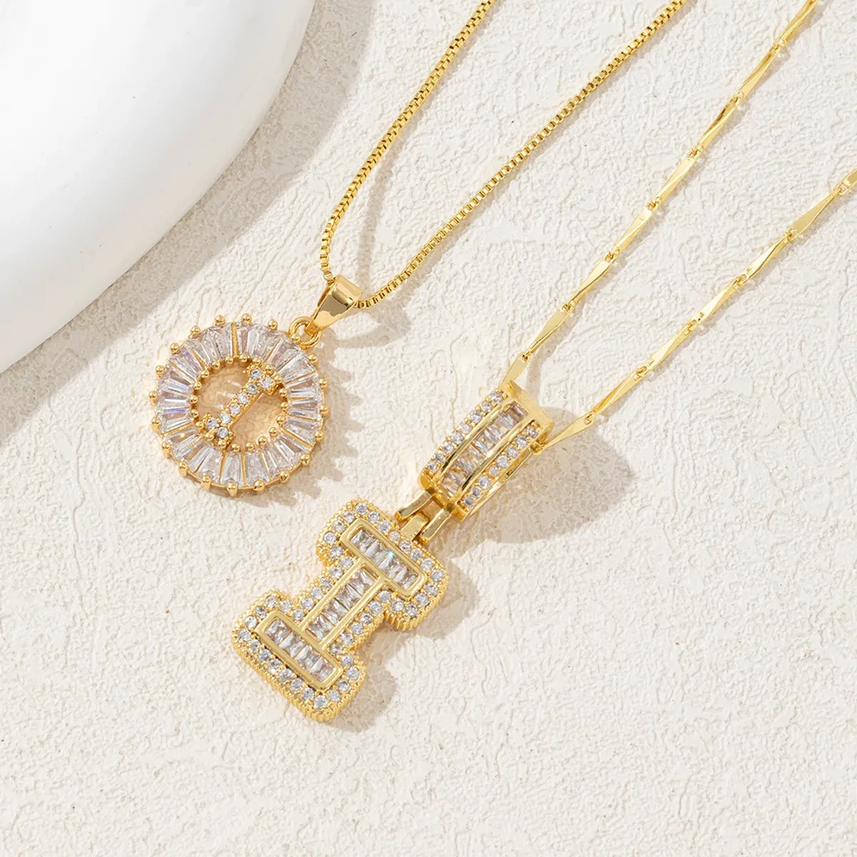 2 Pack Initial Letter Pendant Necklaces with Zircon Stones for Women