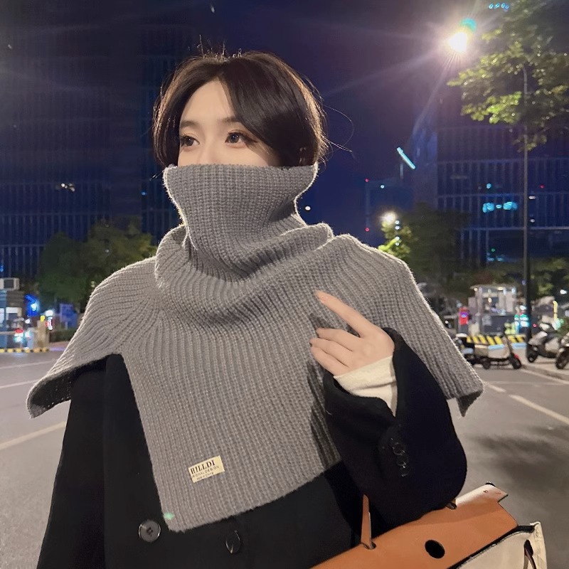 Women's High Neck Split Knit Cape Scarf - Autumn/Winter Warm Shawl