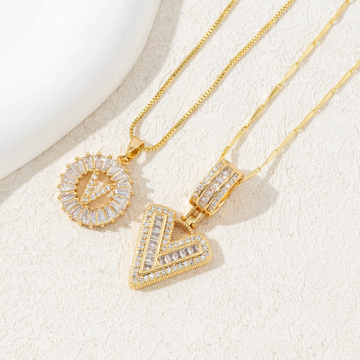 2 Pack Initial Letter Pendant Necklaces with Zircon Stones for Women