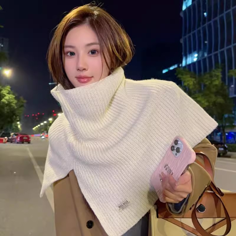 Women's High Neck Split Knit Cape Scarf - Autumn/Winter Warm Shawl