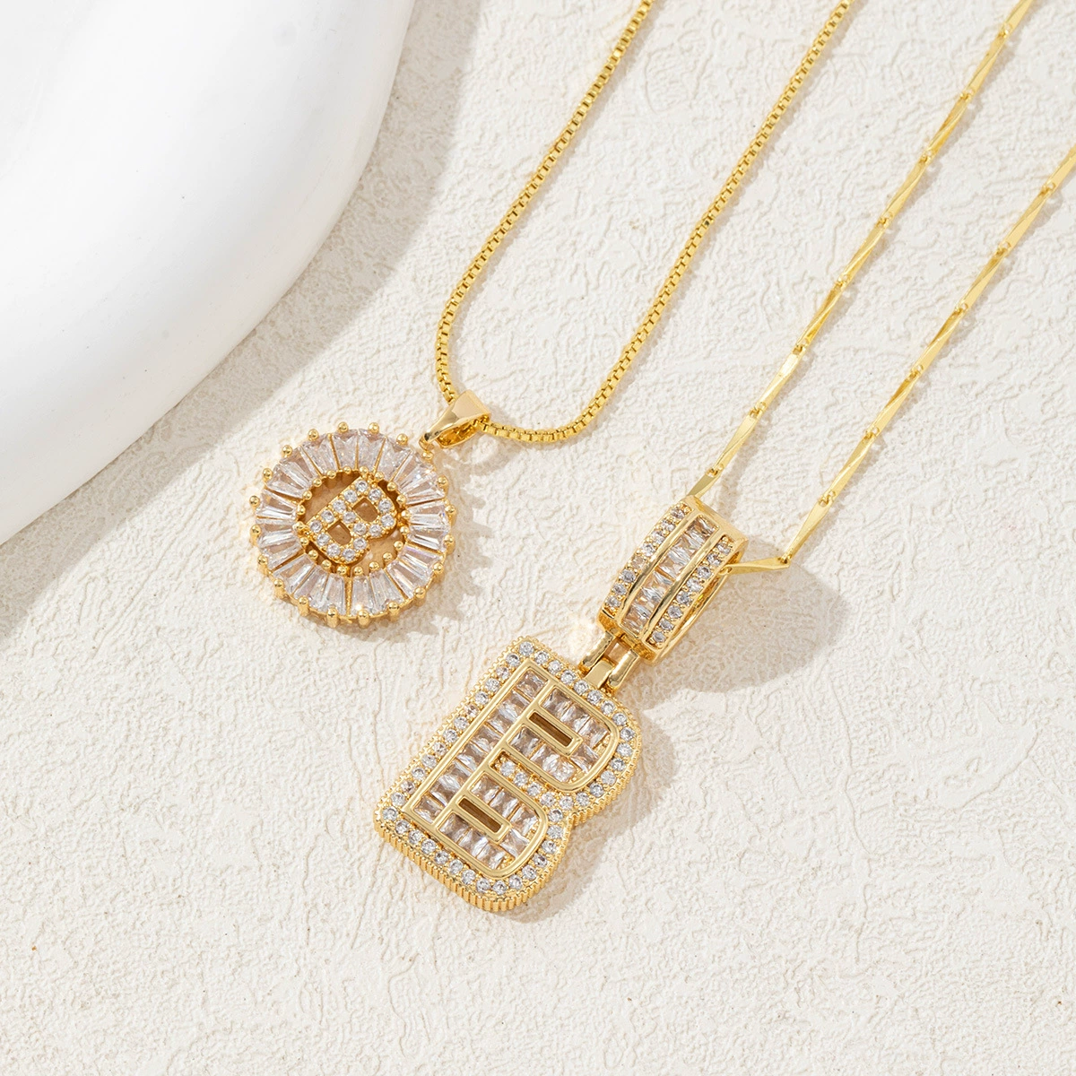 2 Pack Initial Letter Pendant Necklaces with Zircon Stones for Women