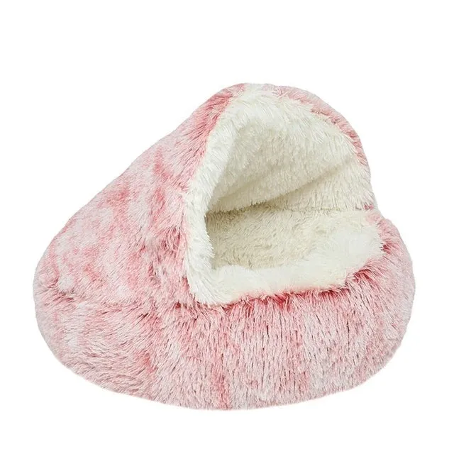 Plush Pet Bed Round Cat Mat 2-in-1