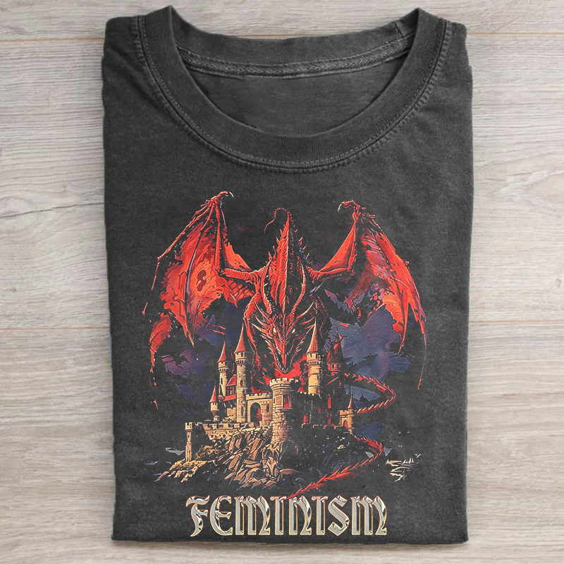 Vintage 90s Feminism Dragon Fantasy Graphic T-Shirt