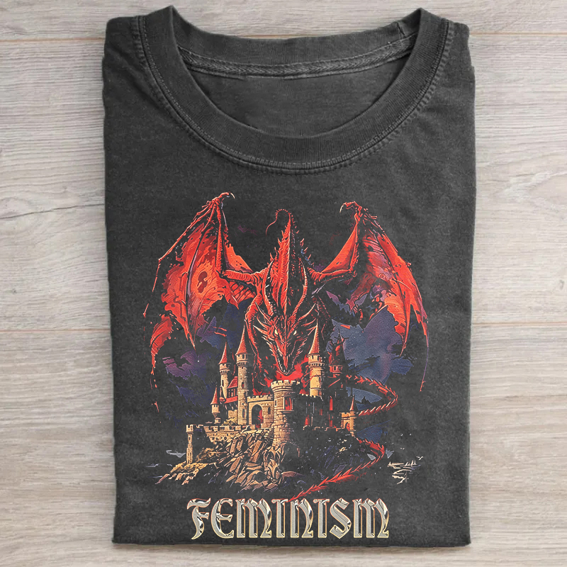 Vintage 90s Feminism Dragon Fantasy Graphic T-Shirt