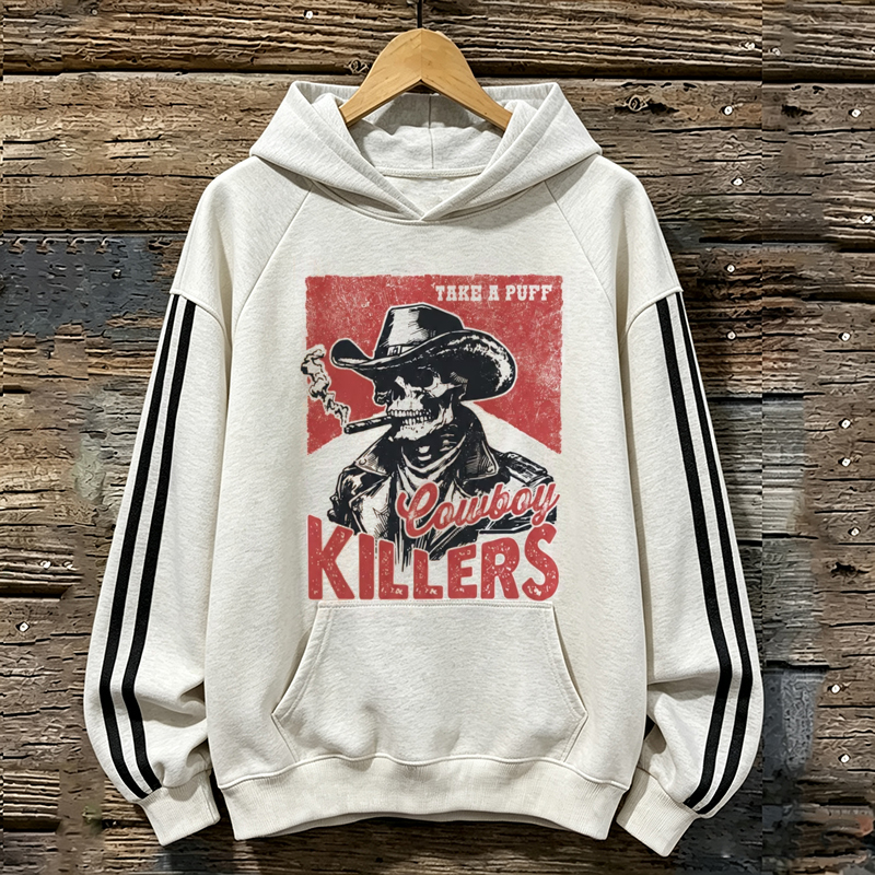 Smoking Skeleton Western Graphic Hoodie