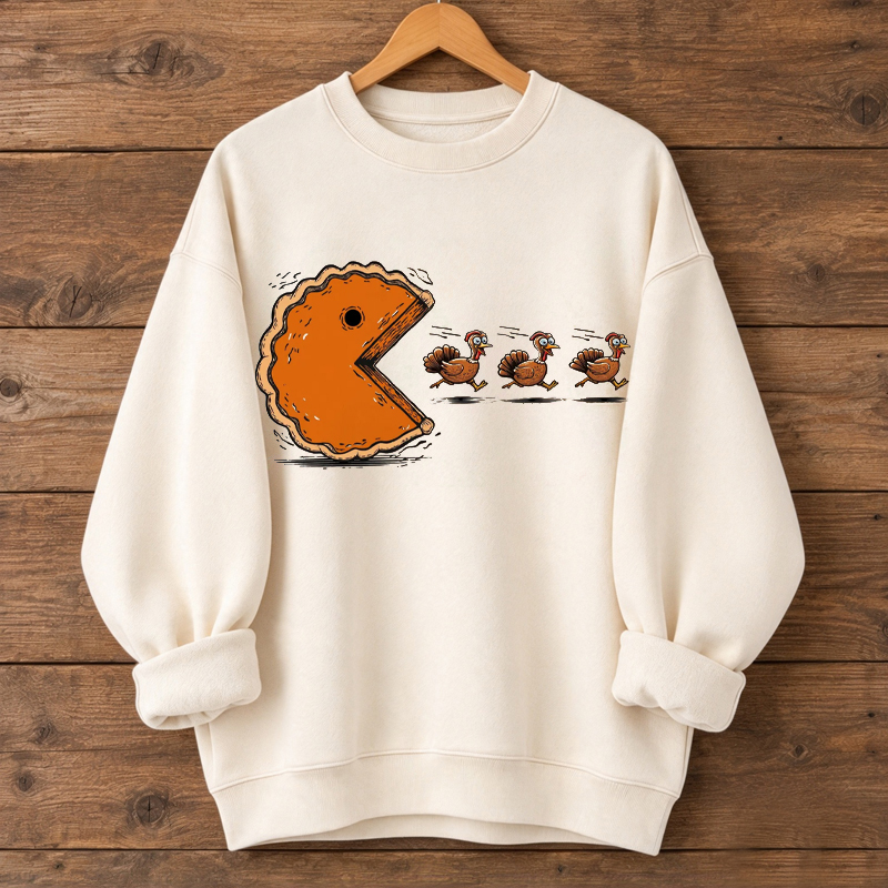 Retro Thanksgiving Pumpkin Pie Chasing Sweatshirt