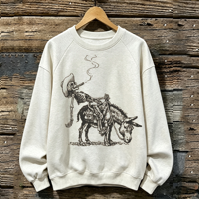 Smoking Skeleton Cowboy On Donkey Sweatshirt