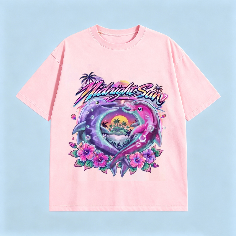 Vintage Midnight Sun Dolphin Graphic T-Shirt