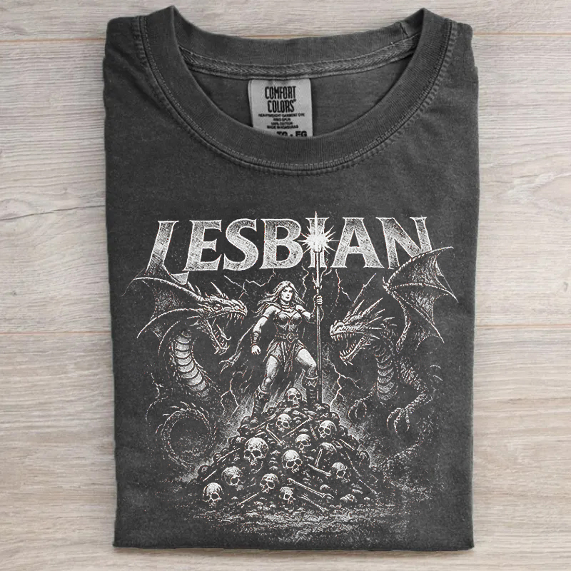 Lesbian Warrior Dragon Fantasy Vintage Graphic Shirt