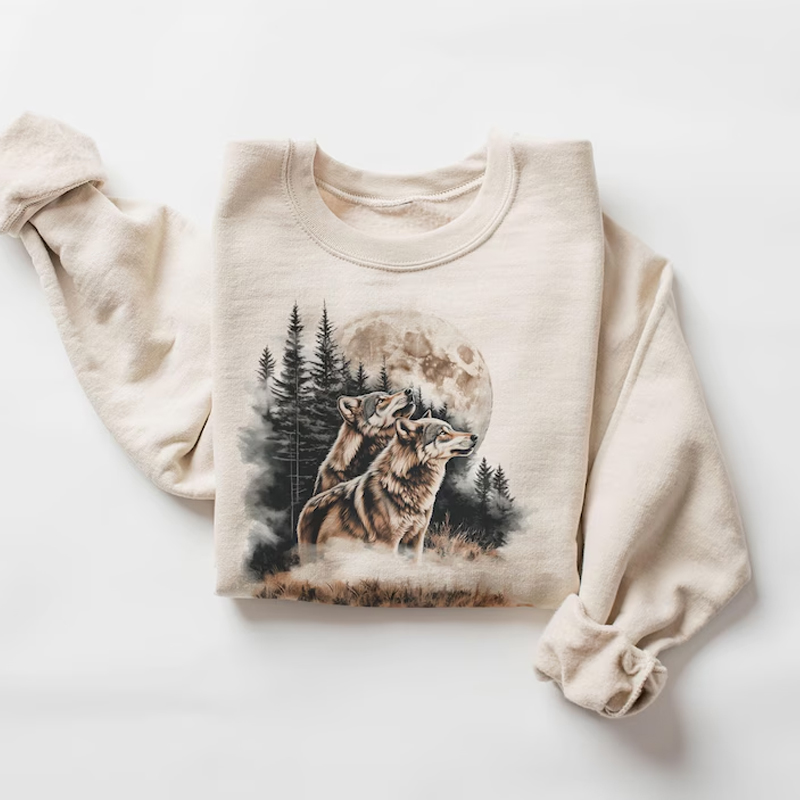Retro Wolves Howling At The Moon Sweatshirt