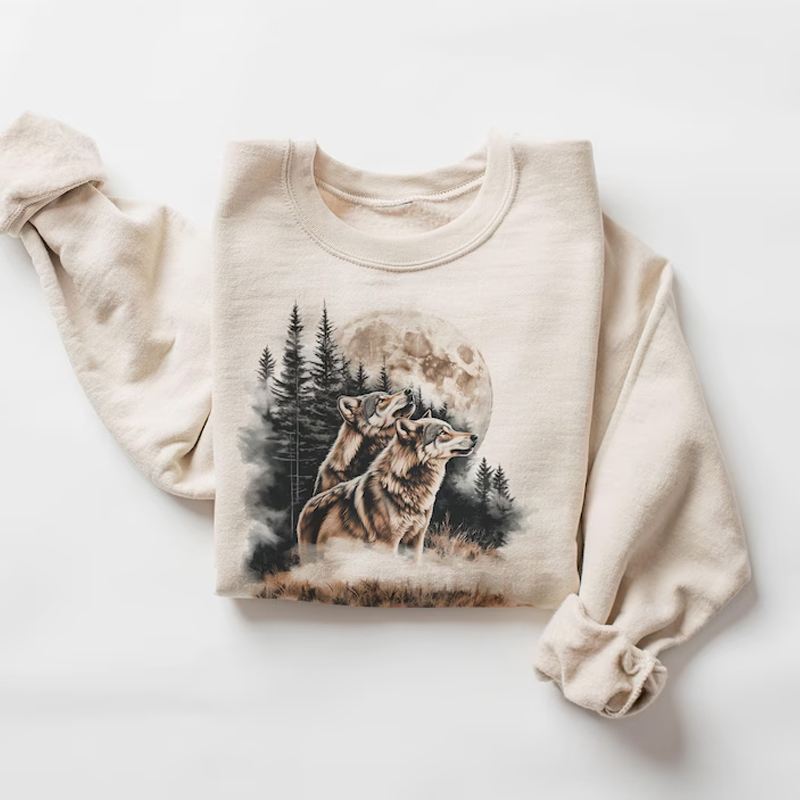 Retro Wolves Howling At The Moon Sweatshirt