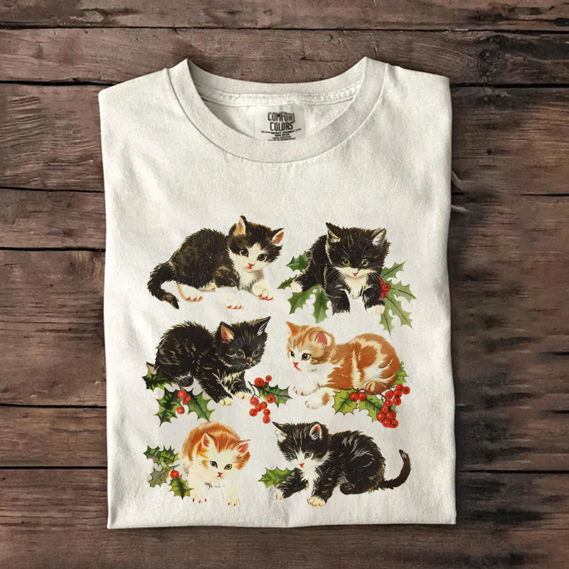 Vintage 90s Cat Christmas T-shirt